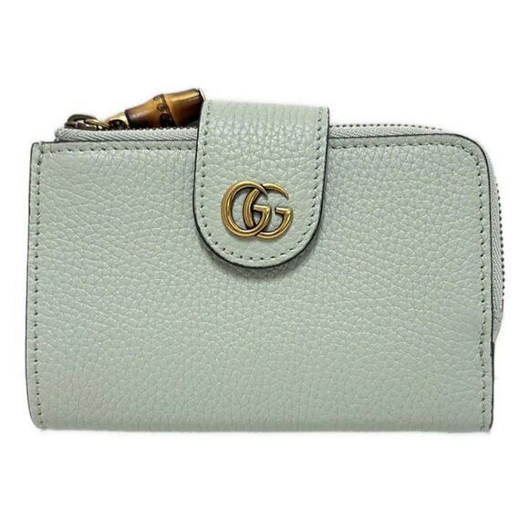 GUCCI Bamboo, double G medium wallet Pale Green Leather - 349-081925 - Picture 1 of 5
